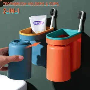 2 -IN-1 WALL MOUNTED TOOTHBRUSH HOLDER & CUPS