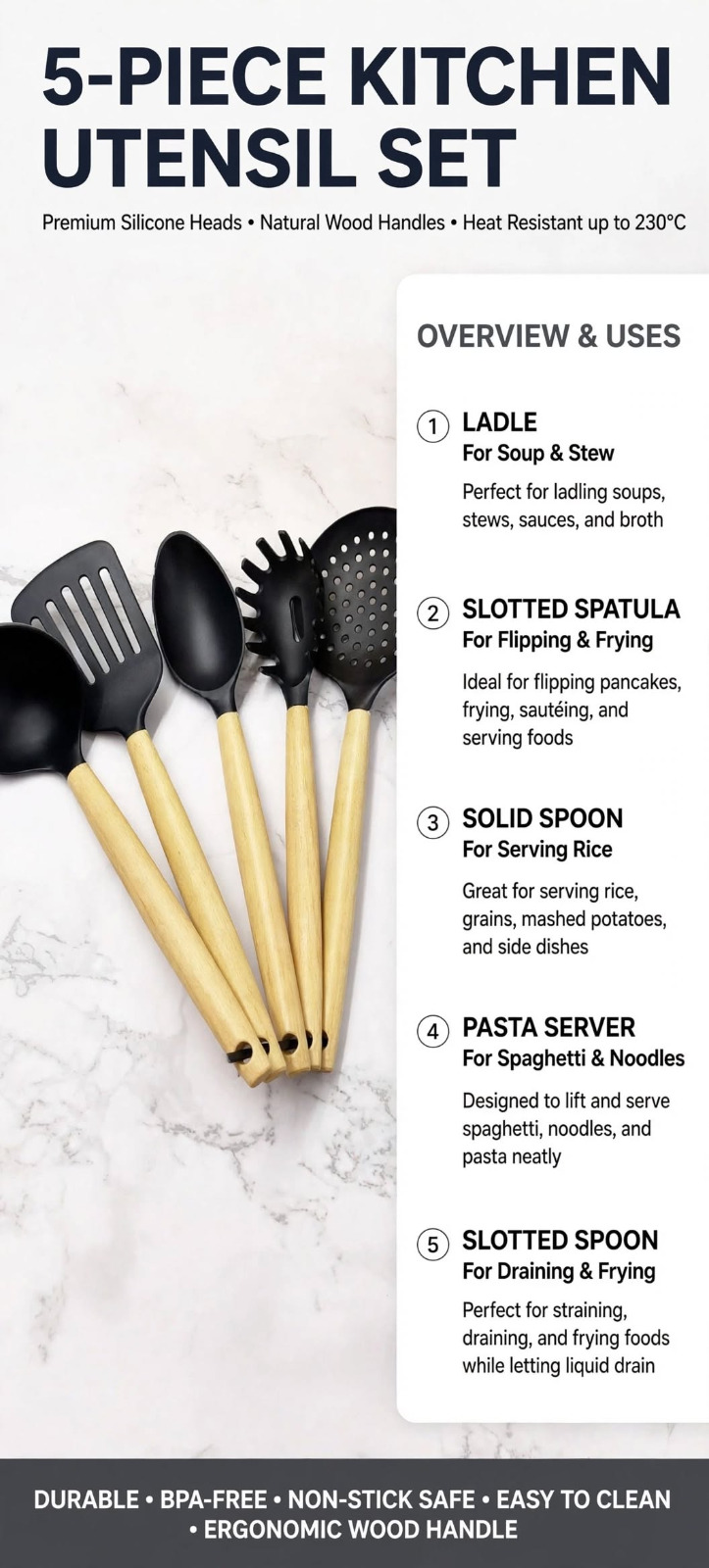 5PCS KITCHEN SPOON SET(BLACK)