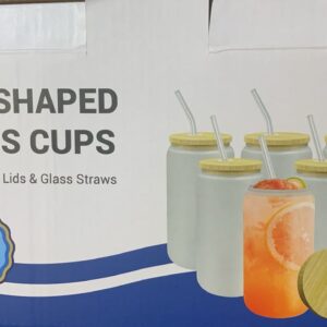 6PCS GLASS CUPS WITH BAMBOO LIDS & STRAW