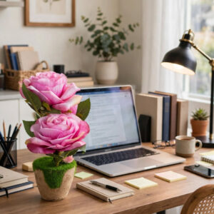 Alternative view of FLOWER IN A WOODEN POT(PINK)